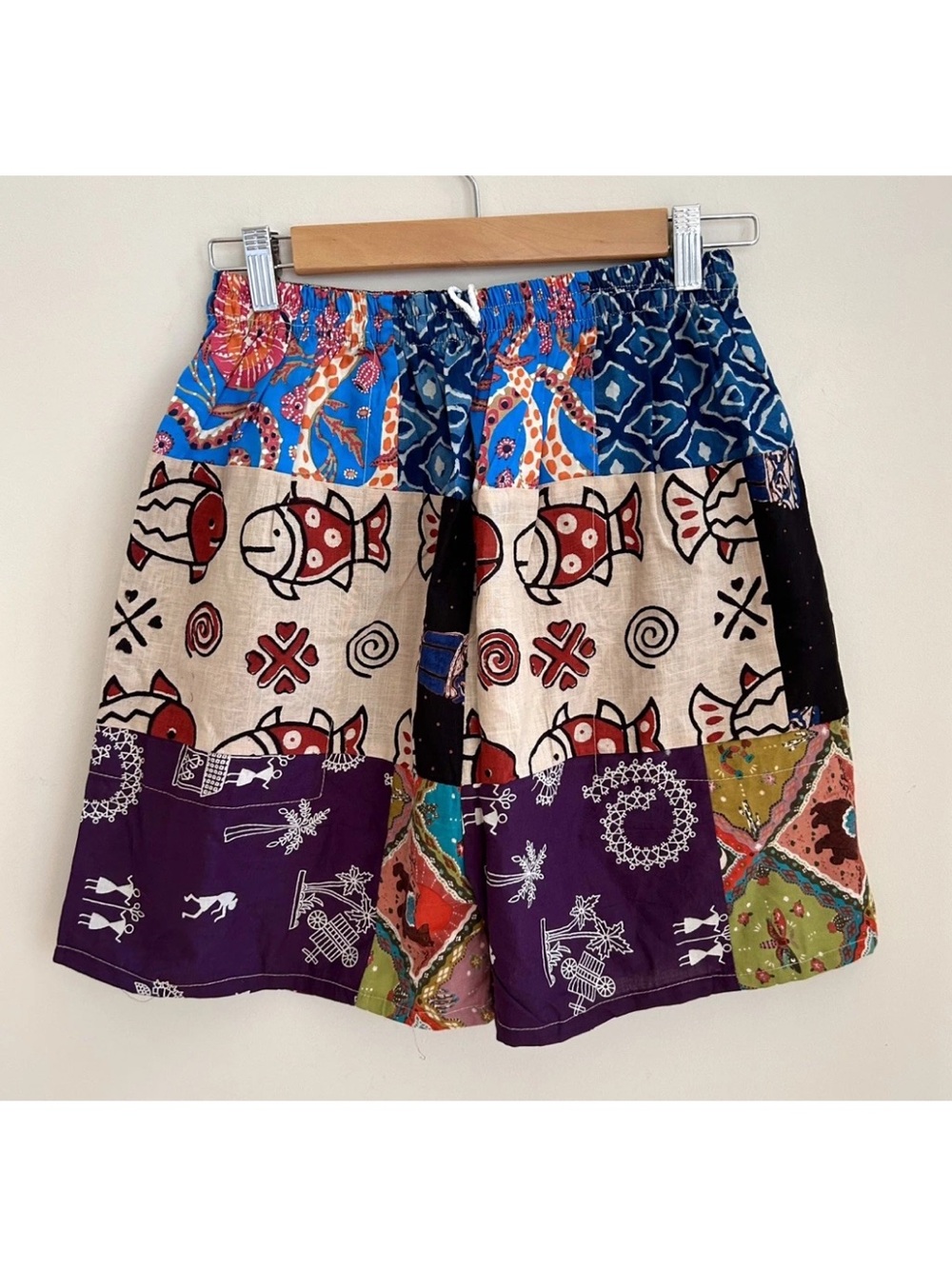 Patchwork Multicolor Printed Lightweight Cotton Pull-On Shorts NWOT Size XS/S